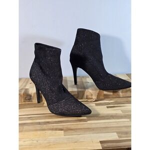 Brash Black Glitter Ankle Boots Size‎ 11 Sparkly Heeled Booties Party Shoes